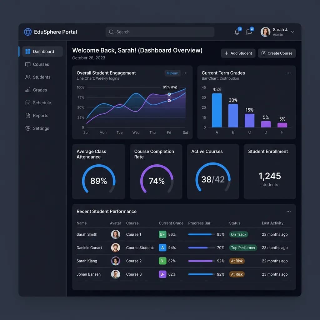 Screenshot of EduSphere Portal - Web Apps custom project developed by NexCore Solutions