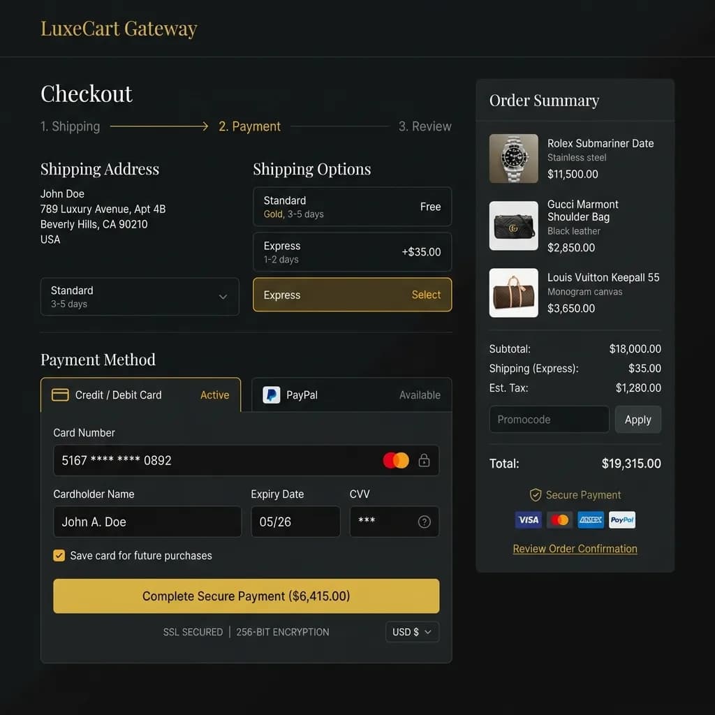 Screenshot of LuxeCart Gateway - E-Commerce custom project developed by NexCore Solutions