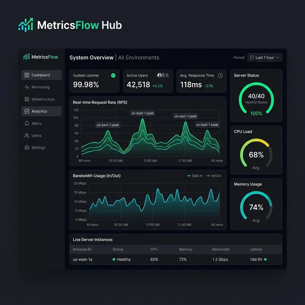 Screenshot of MetricsFlow Hub - SaaS custom project developed by NexCore Solutions
